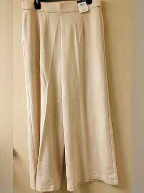 M&S NWT High-Rise Wide-Leg Viscose Rich Pants - Cream - Size 14 Regular